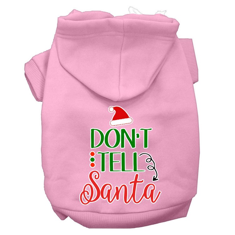 Don't Tell Santa Screen Print Dog Hoodie Light Pink XXXL